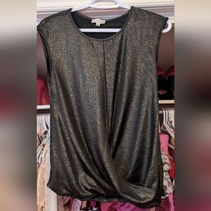 Guess Shimmering Black and Gold Sleeveless Blouse Size XS